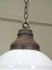 A Banded Opaline Glass Pendant Light