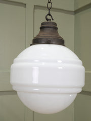 A Banded Opaline Glass Pendant Light