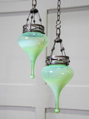 A Pair of Vaseline Glass Pendant Lights