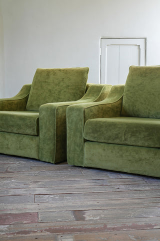 A Pair of Green Velvet Italian Lounge Chairs