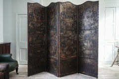 Embossed Leather Four Panel Room Screen