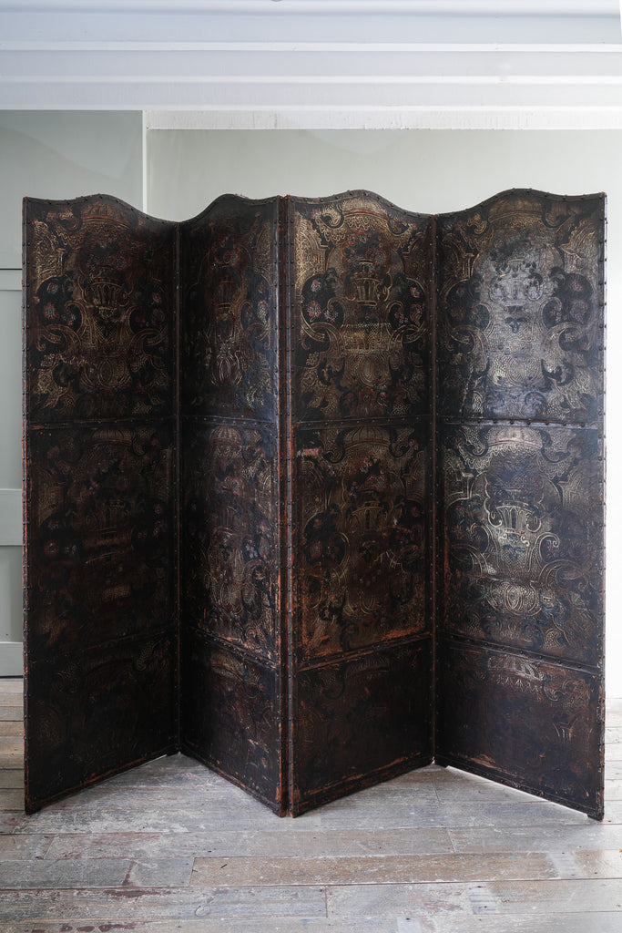 Embossed Leather Four Panel Room Screen