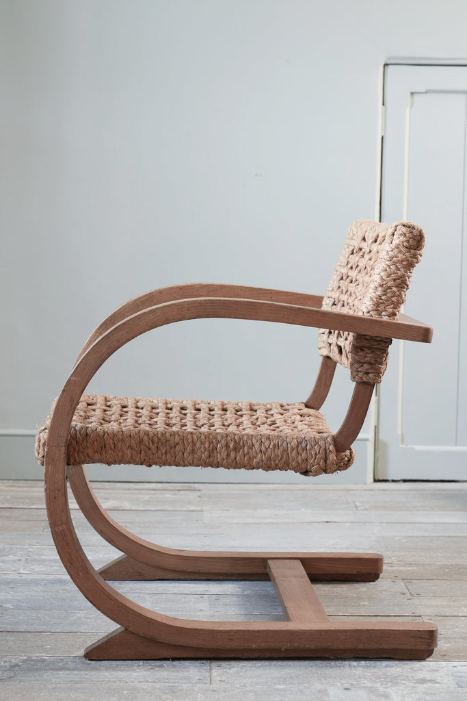 1930s Oak & Rope Bentwood Lounge Chair by Bas Van Pelt