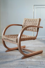 1930s Oak & Rope Bentwood Lounge Chair by Bas Van Pelt