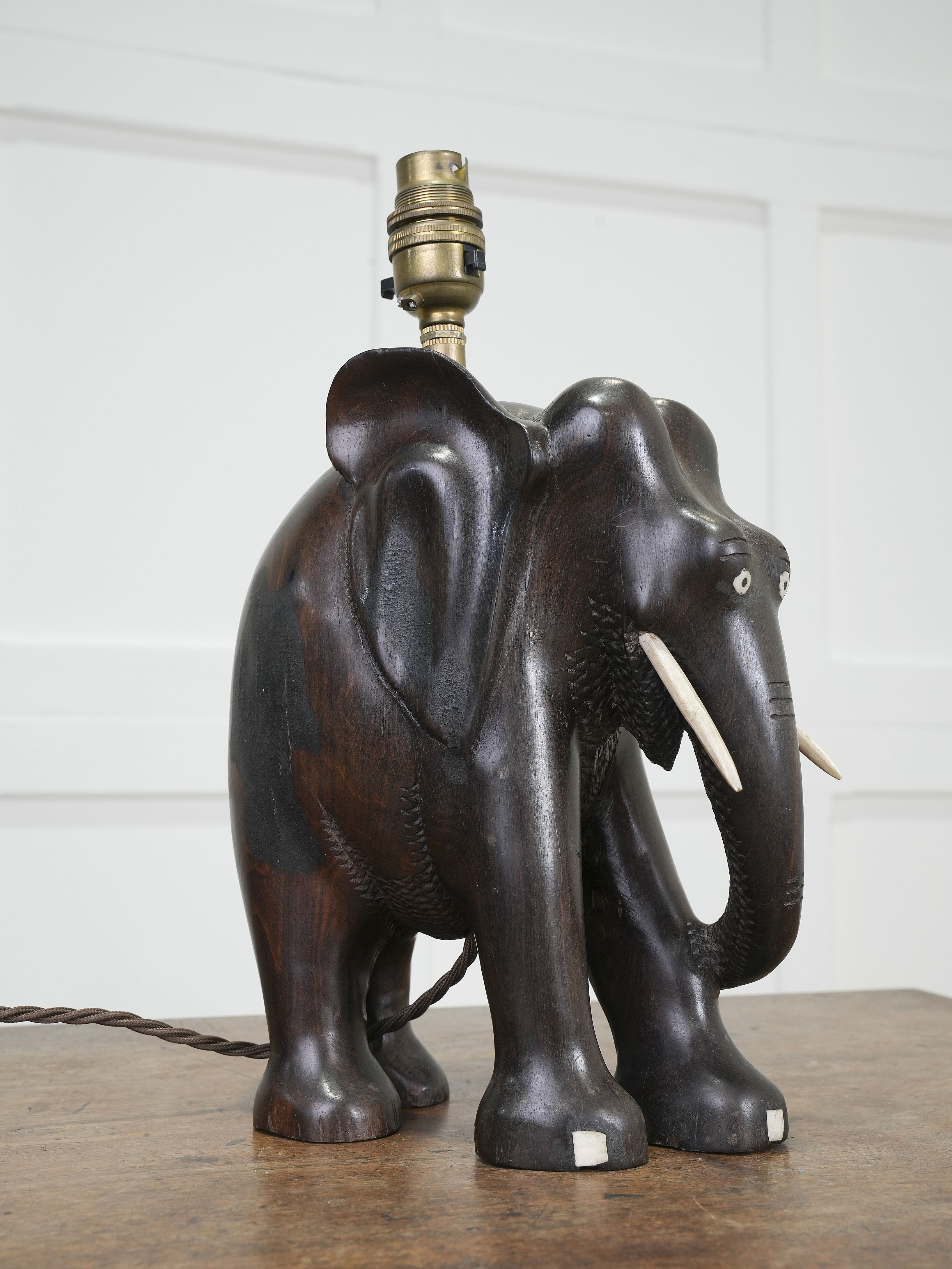 A Rosewood Elephant Table Light