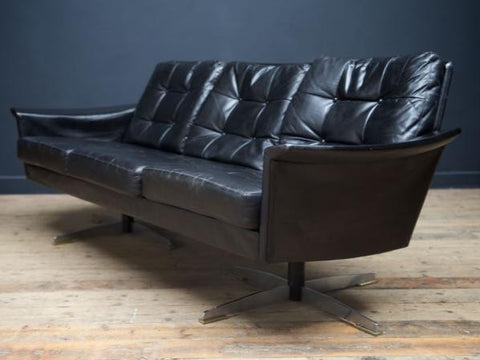 German Black Leather Sofa