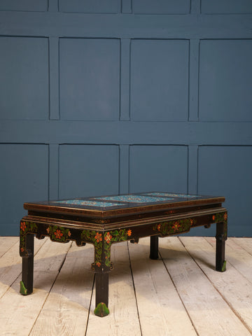 An Ebonised Coffee Table with Inset Cloisonne Panel