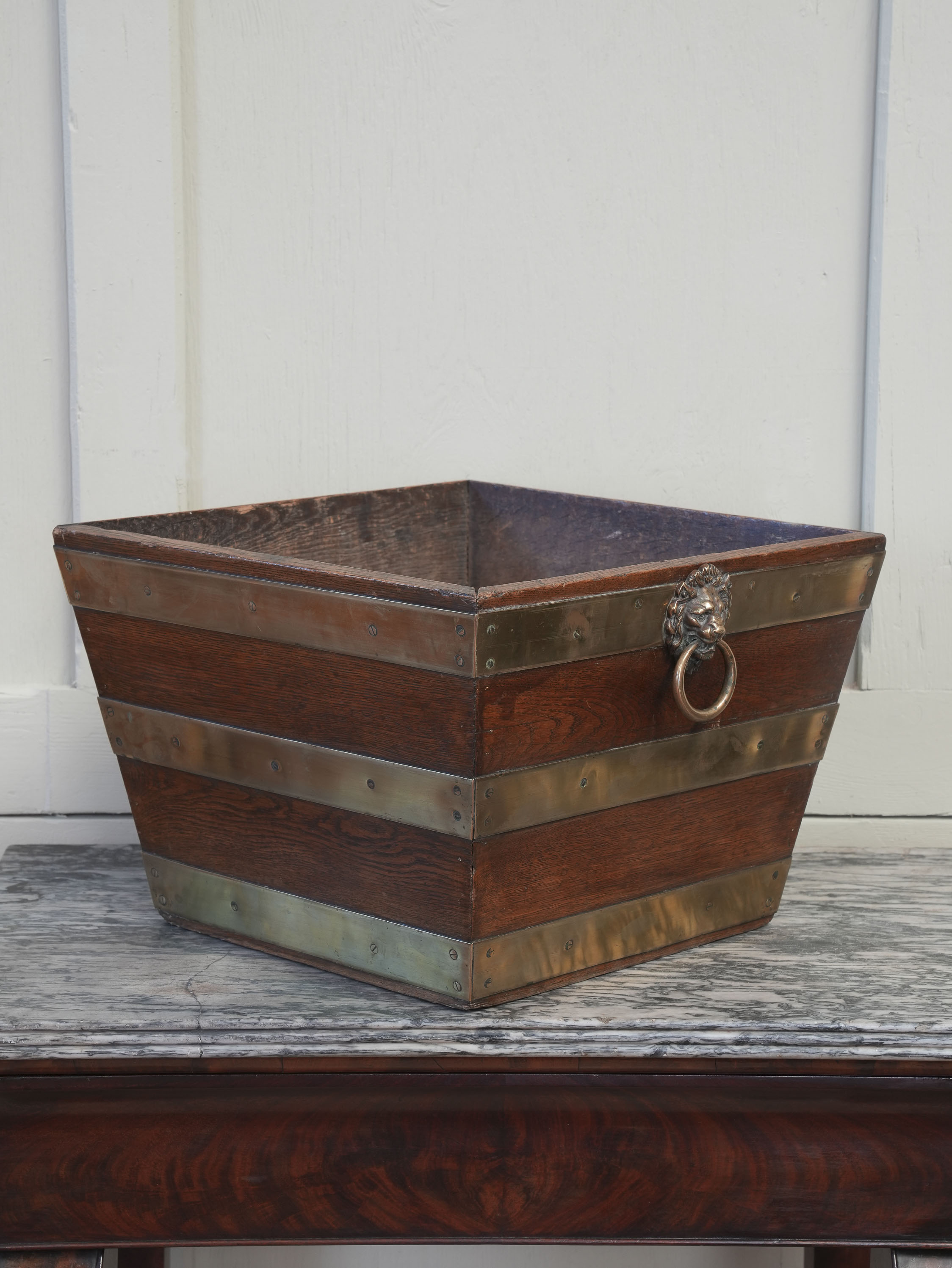 A Brass Bound Oak Log Bin