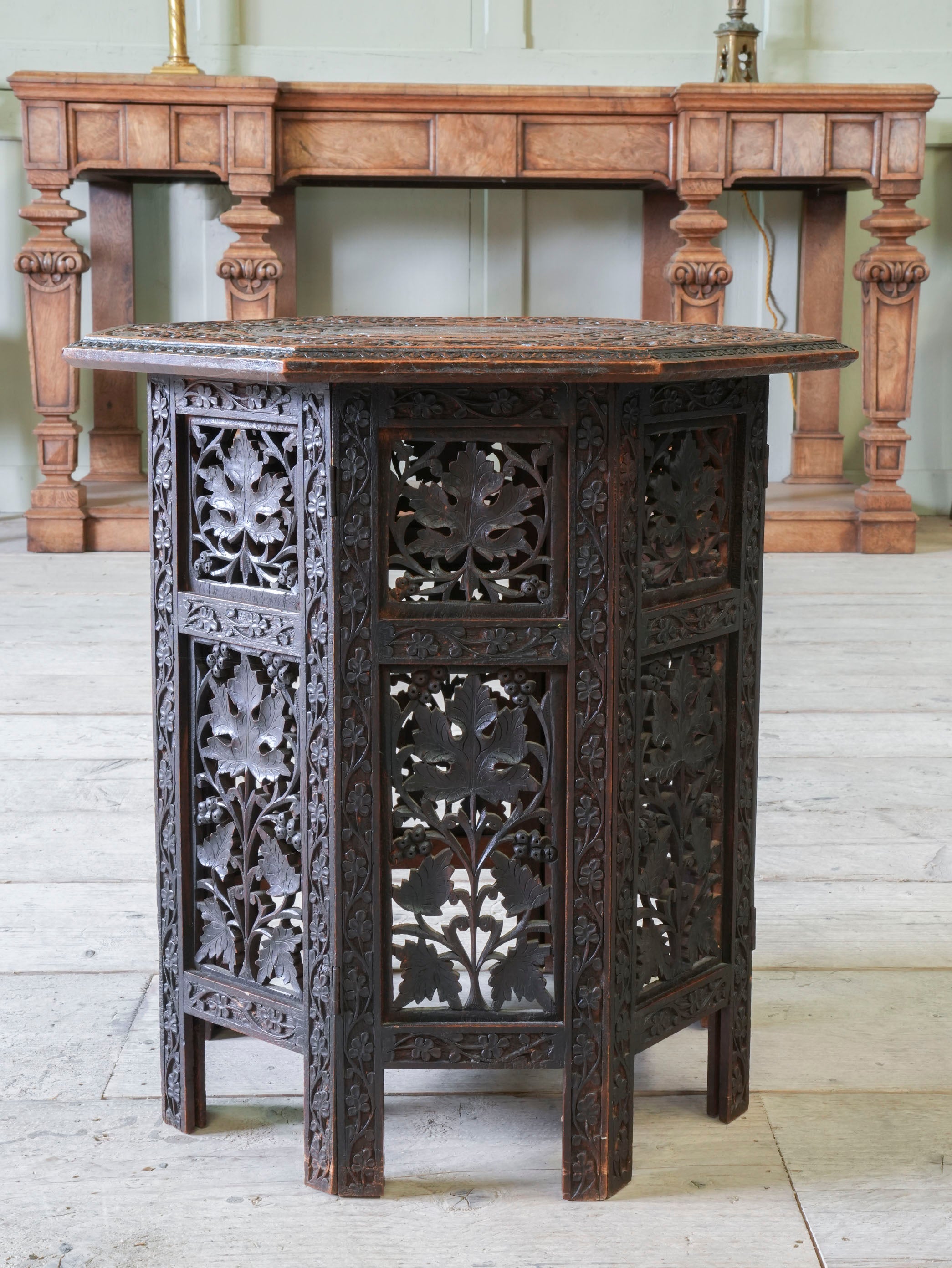 A Indian Folding Occasional Table With Brass Decoration