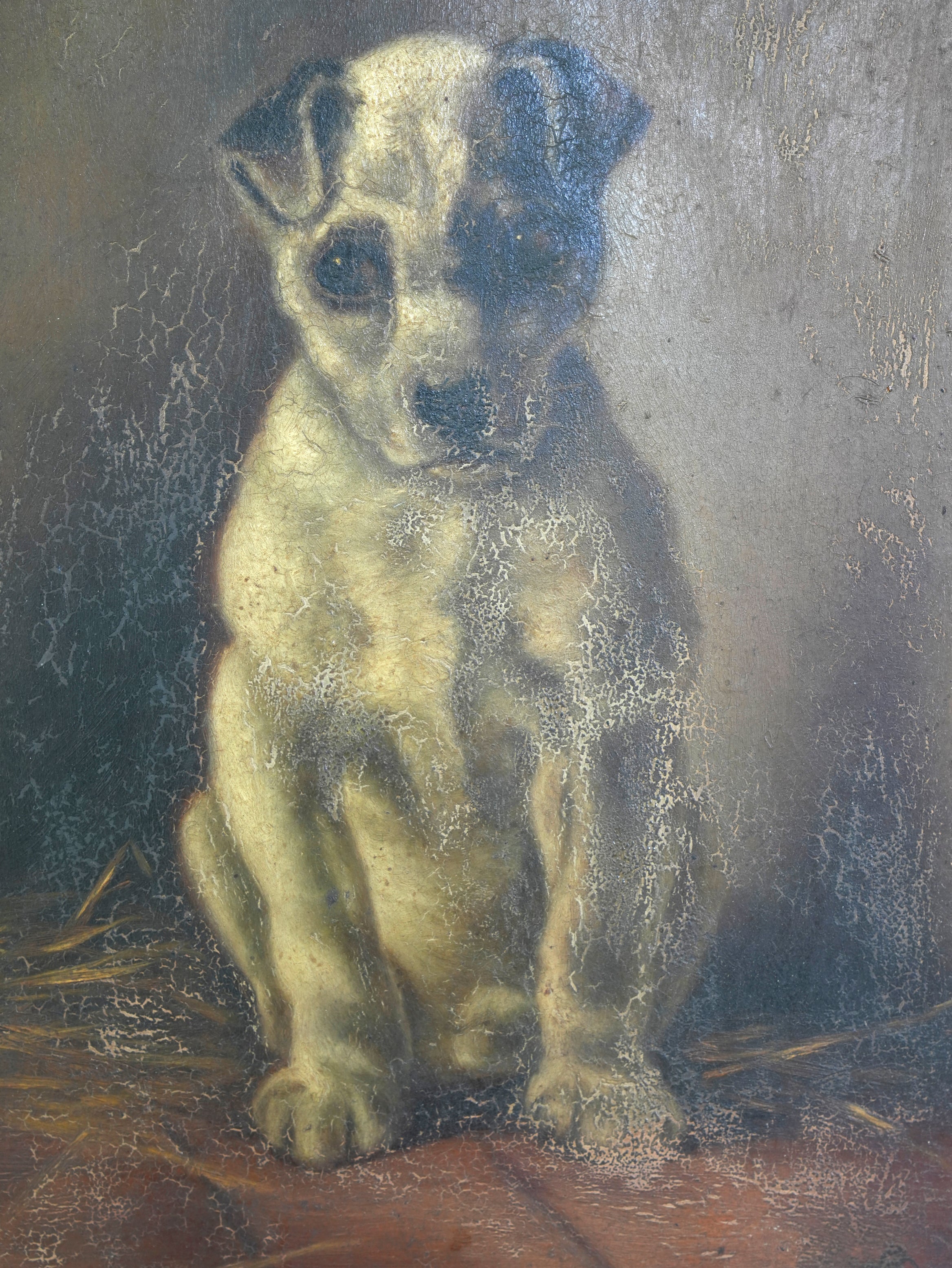 A 19th Century Portrait Oil of a Seated Terrier