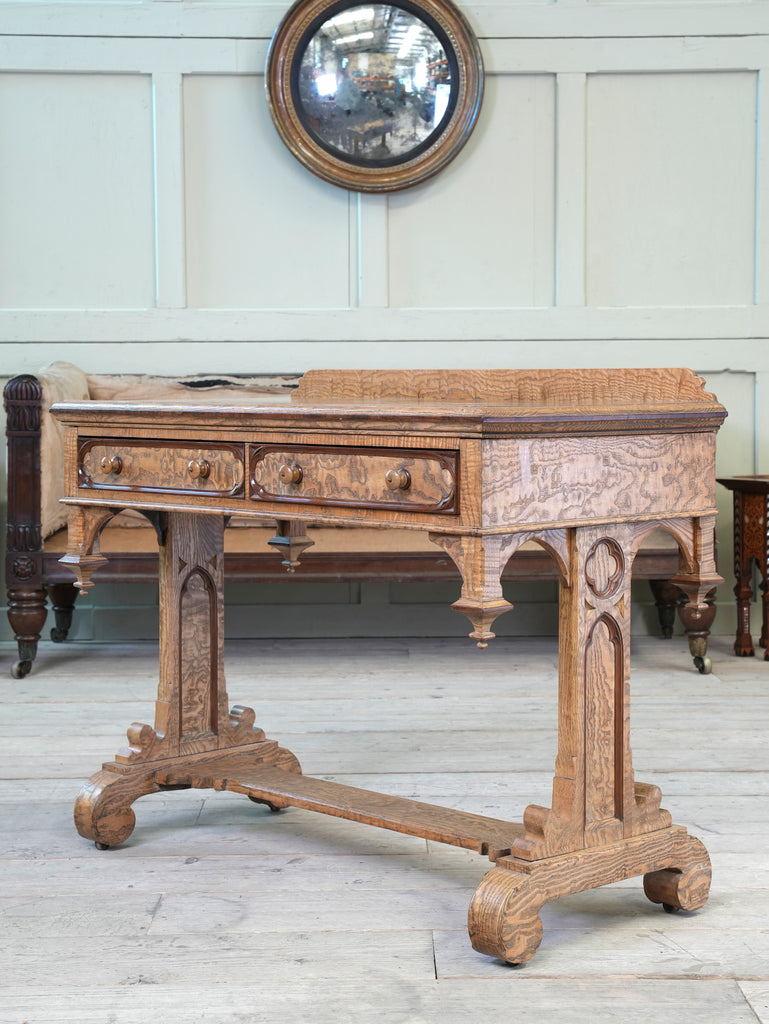 A 19th Century Figured Ash & Yew Gothic Writing Table