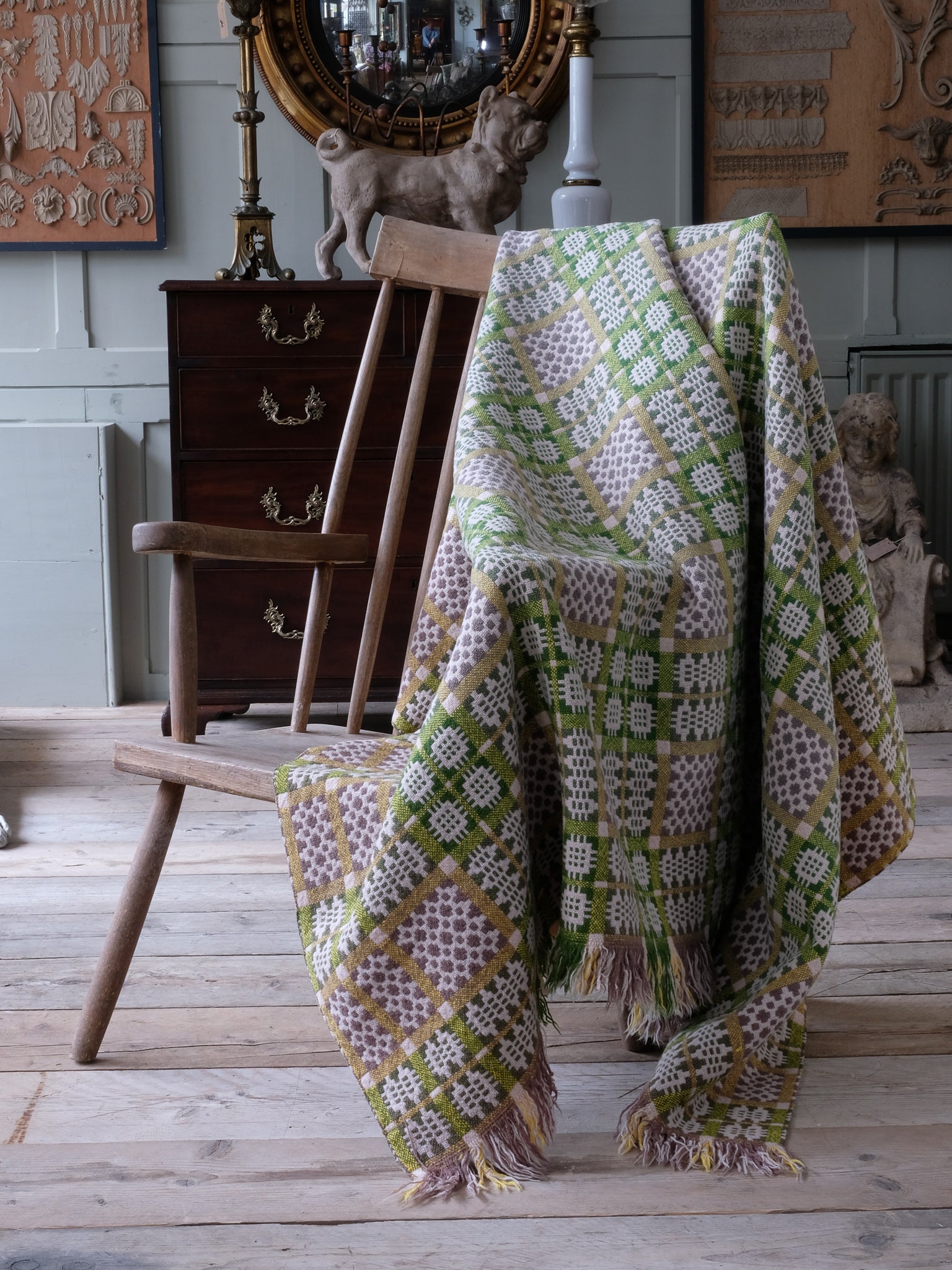 Caernarfon Green Yellow & Cream Welsh Blanket