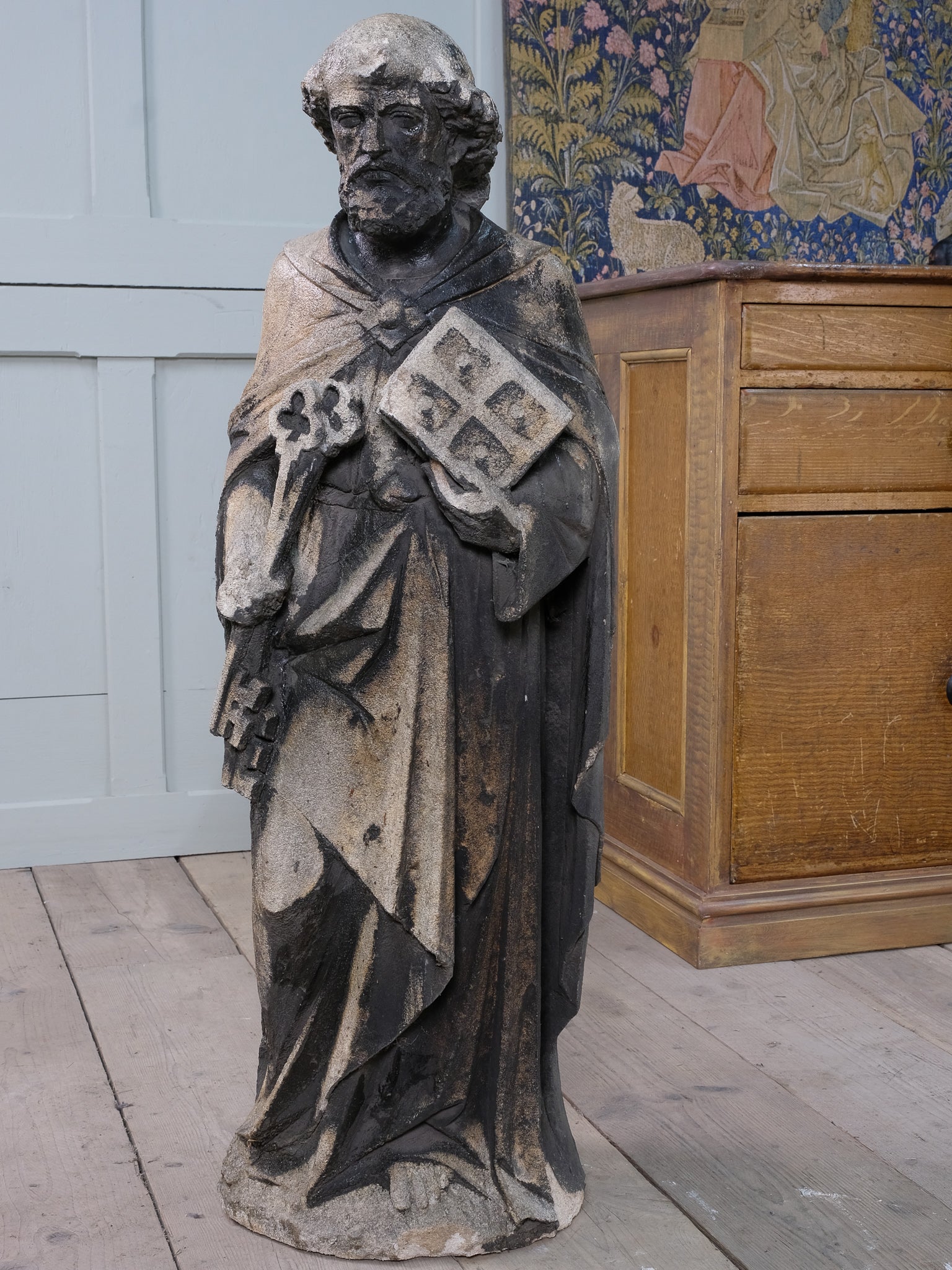 A Carved Gritstone Saint Peter