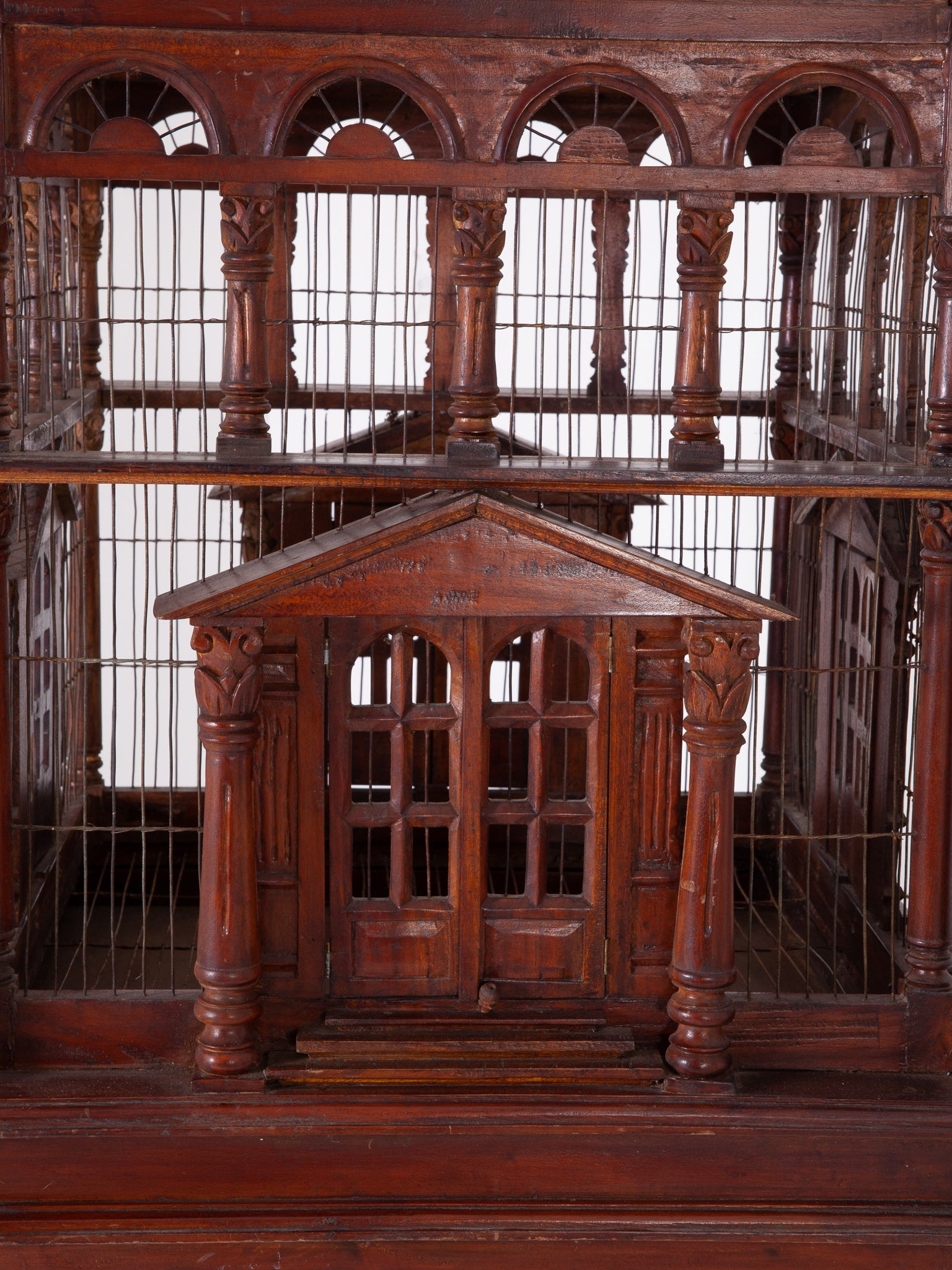 Large Victorian Style Carved Wood Bird Cage on Table Stand at