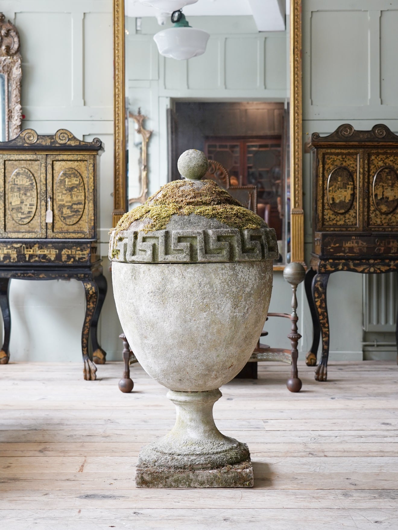 A Large Composition Stone Lidded Urn