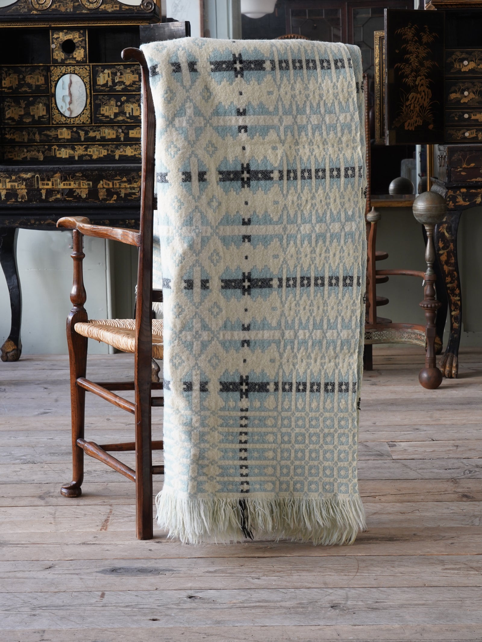 Cream & Blue Welsh Blanket