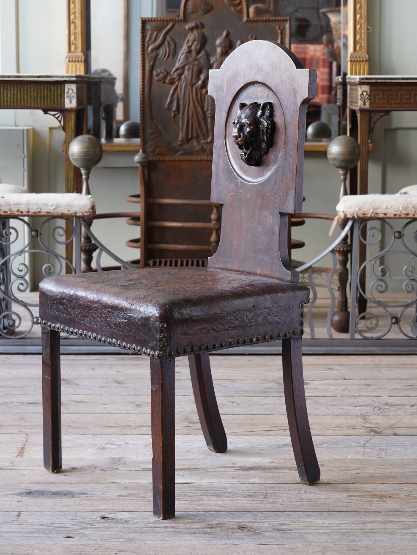 A Oak & Worked Leather Side Chair