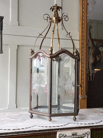 Hexagonal Brass & Brilliant Cut Glass Lantern