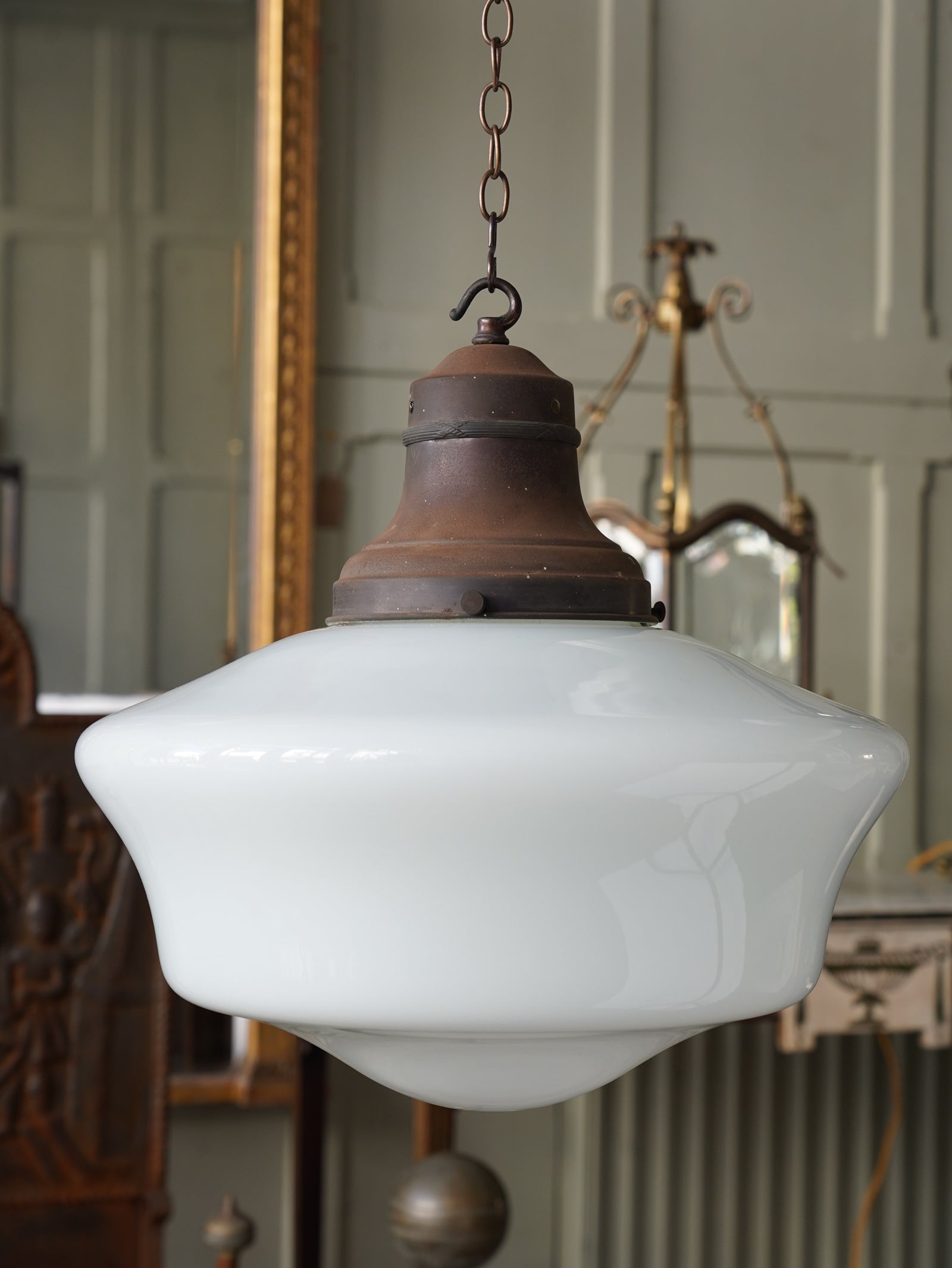 A large Gloss Opaline Glass Pendant Light