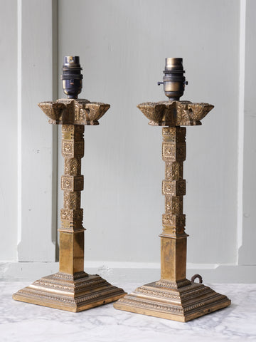 Pair of Indian Column table lamps