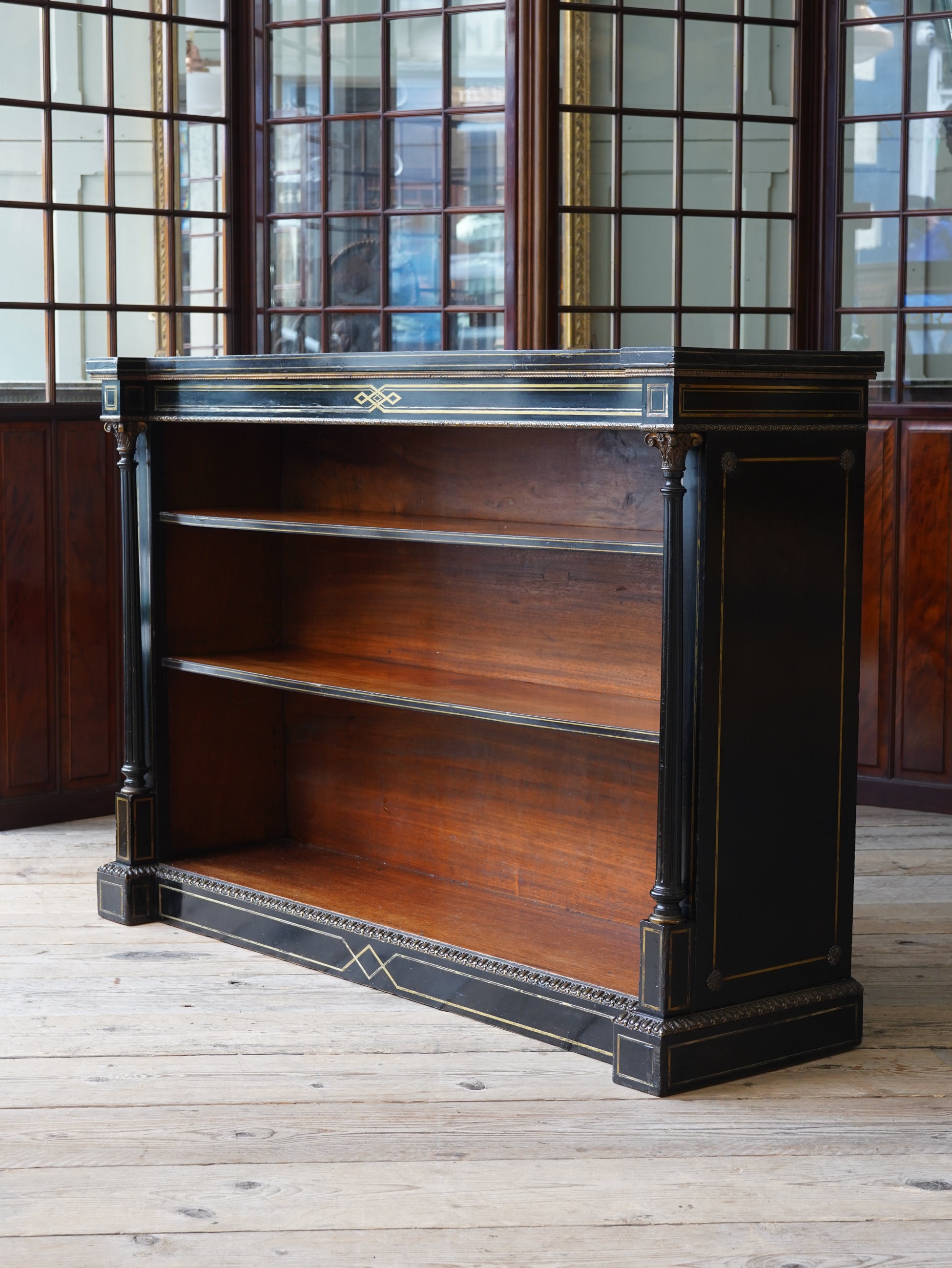 Ebonised & Brass Mounted 19th Century Bookcase