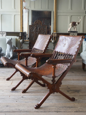 A Pair of  X Frame Leather Armchairs