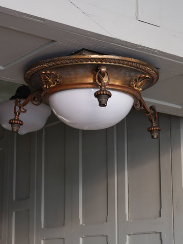 A Gilt Brass Opaline Glass Ceiling Light