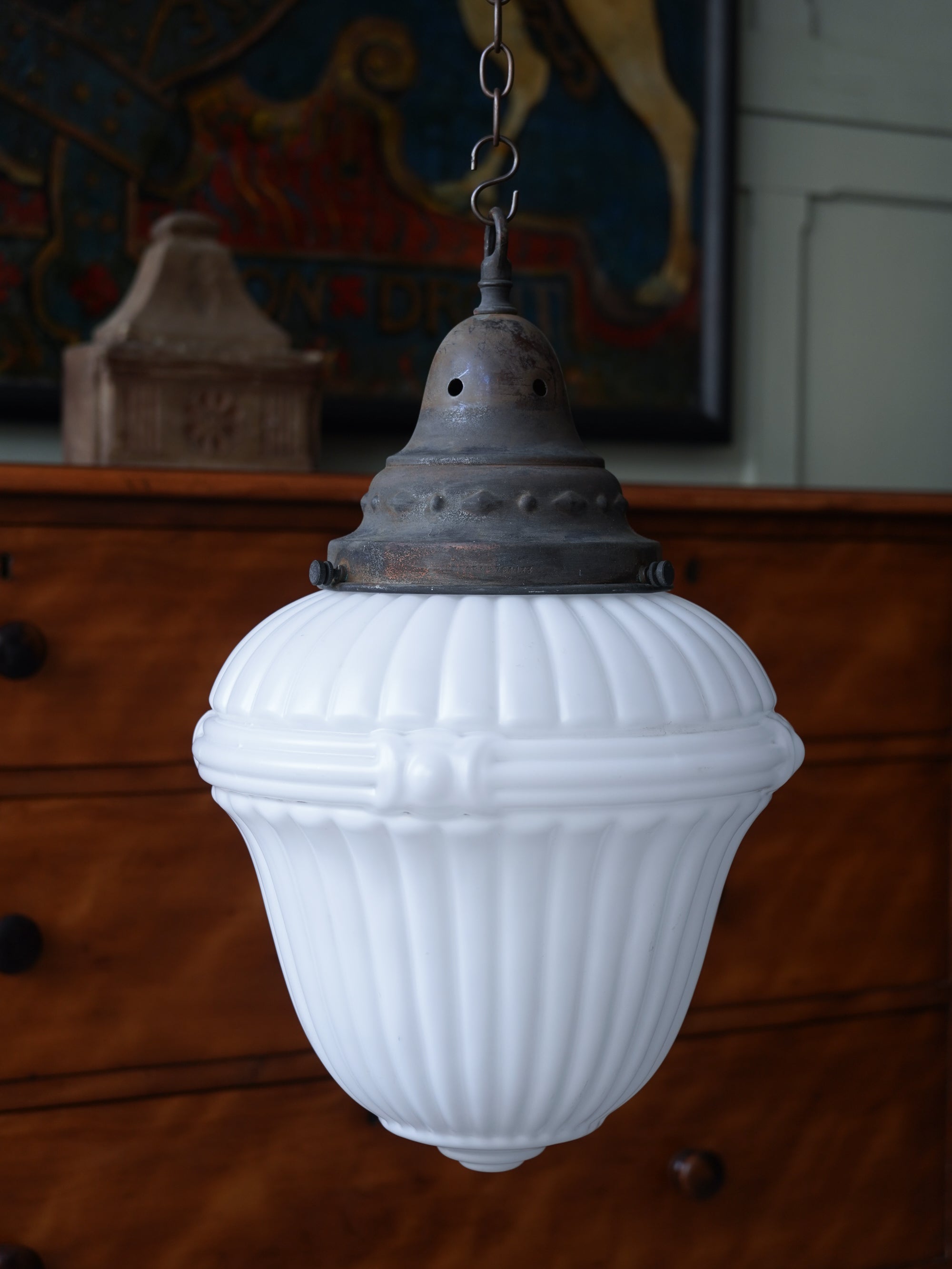 A Single Matt Opaline Pendant Light