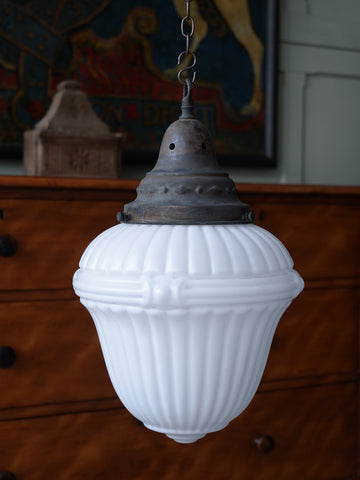 A Single Matt Opaline Pendant Light