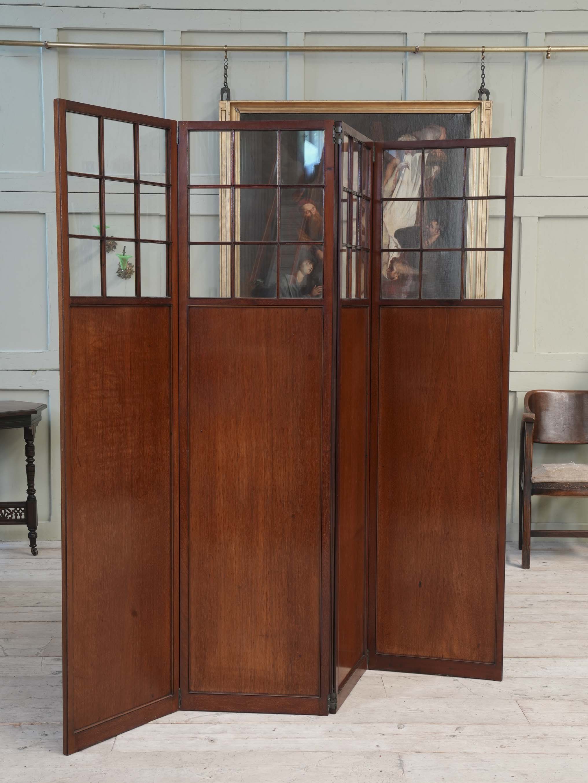 A Glazed Mahogany Room Screen