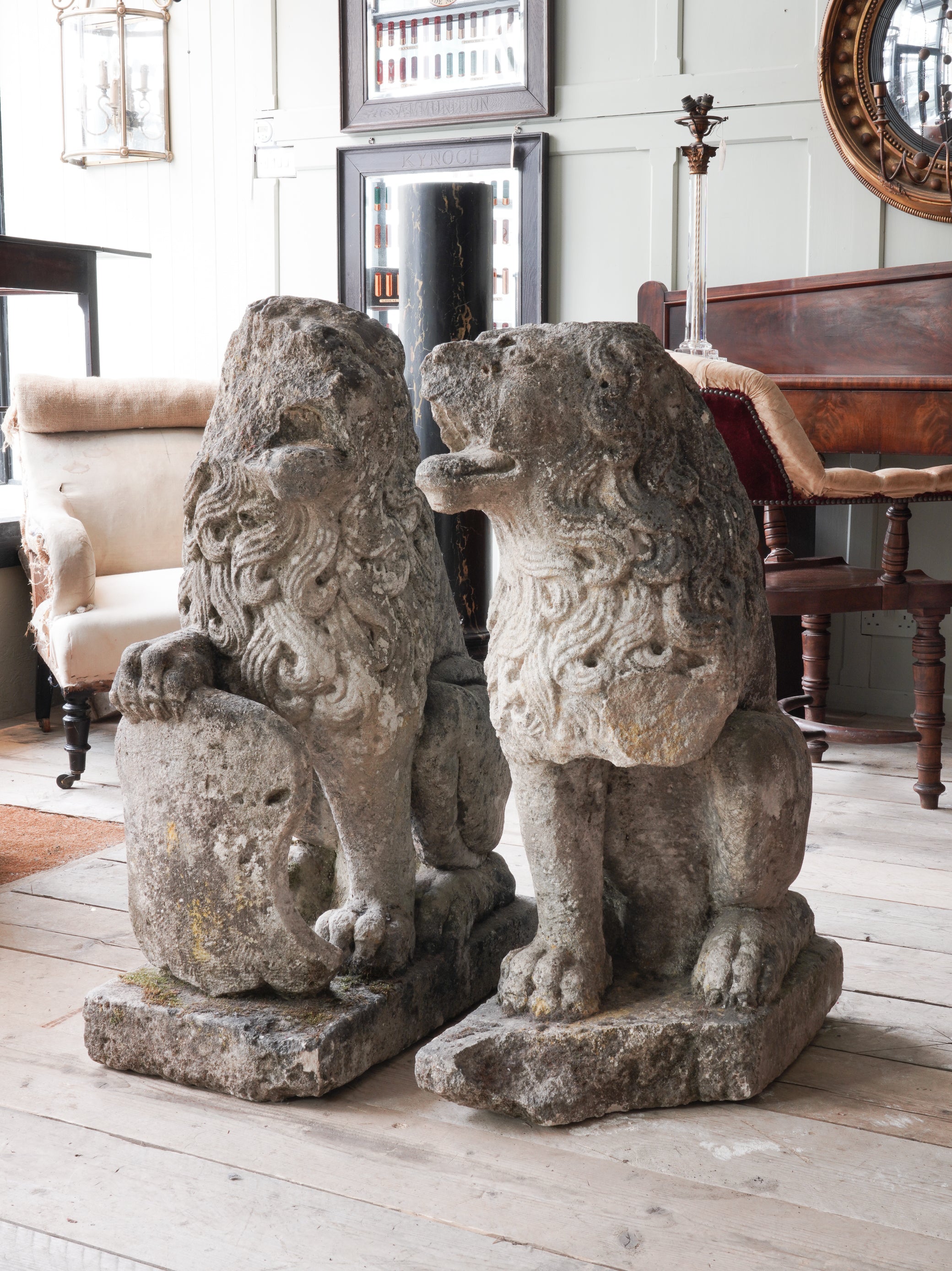 A Pair of 17th Century Italian Limestone Lions Rampant