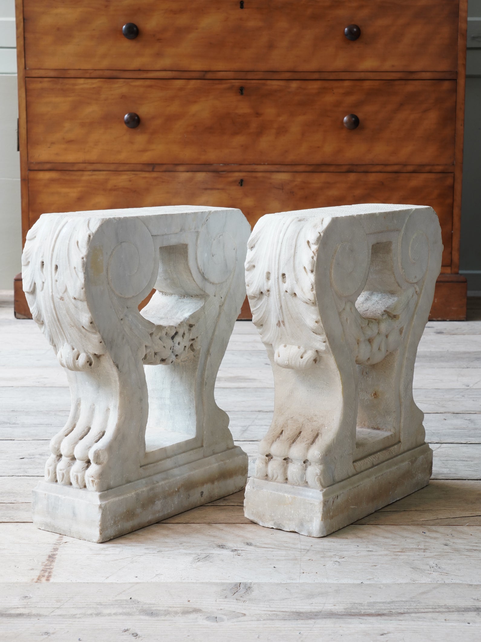 A Pair of 18th Century Marble Bench Supports