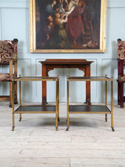 A Pair of Brass and Leather Side Tables