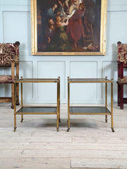 A Pair of Brass and Leather Side Tables