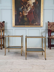 A Pair of Brass and Leather Side Tables