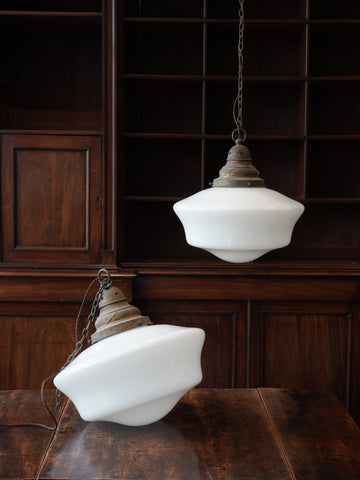 A Pair of Edwardian Opaline Glass Pendants