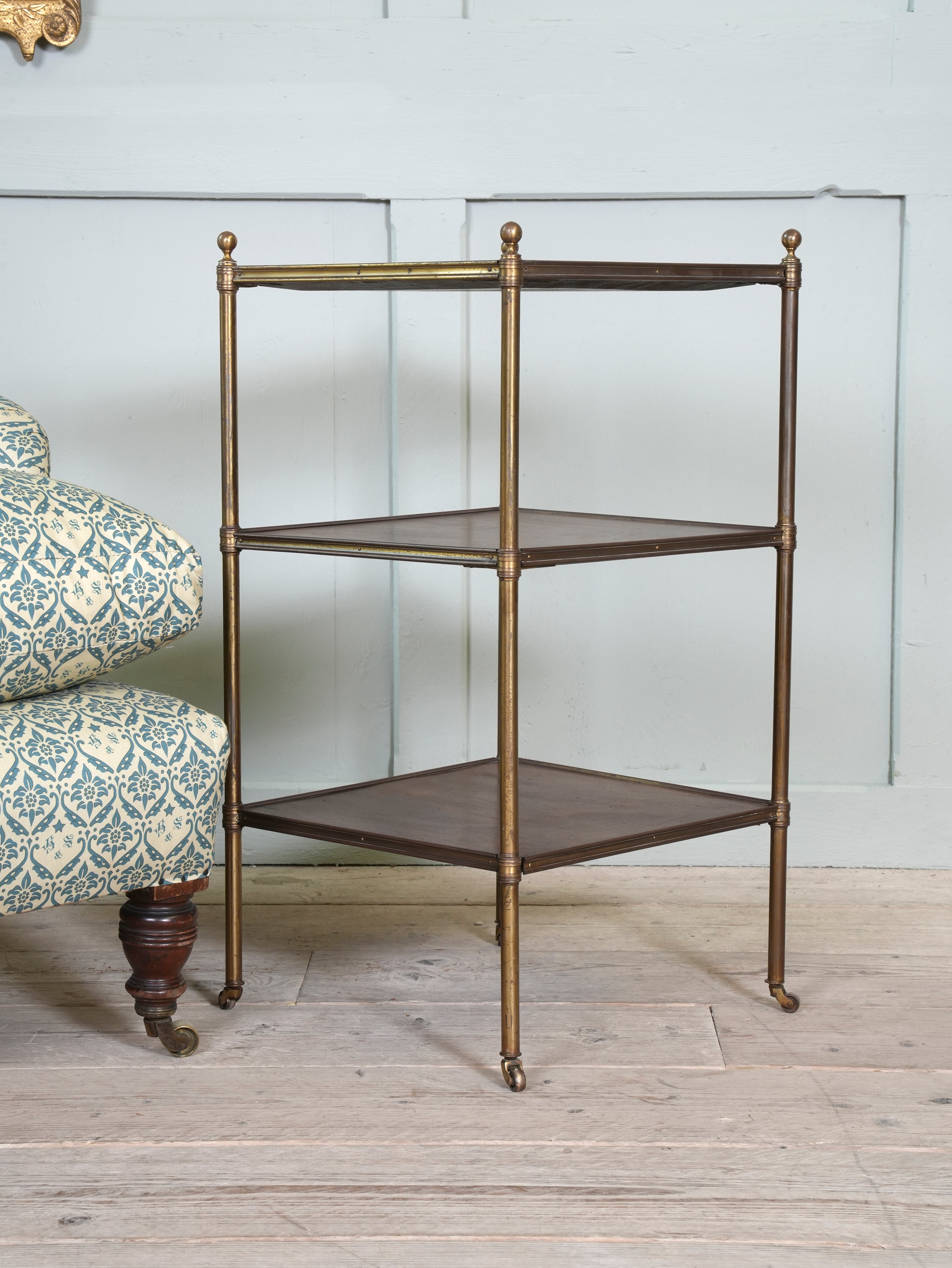 An English Gilt Brass & Mahogany Etagere