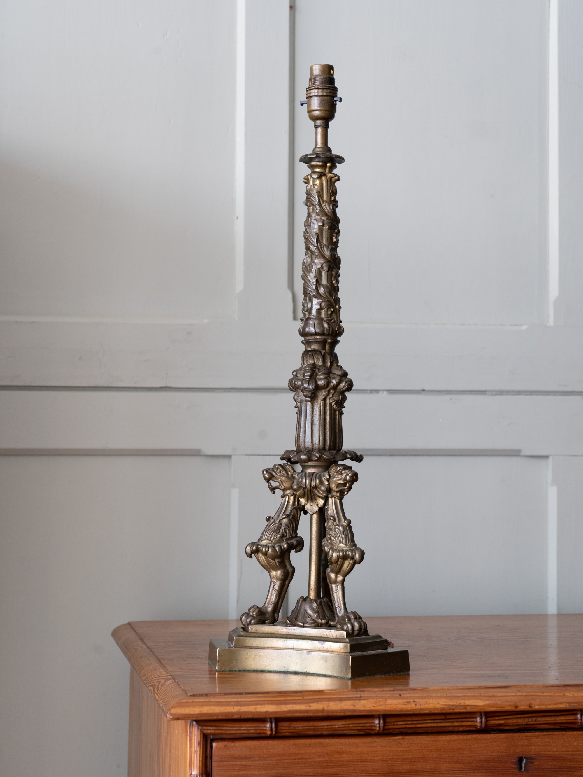 A 19th Century Gilt Brass Column Lamp